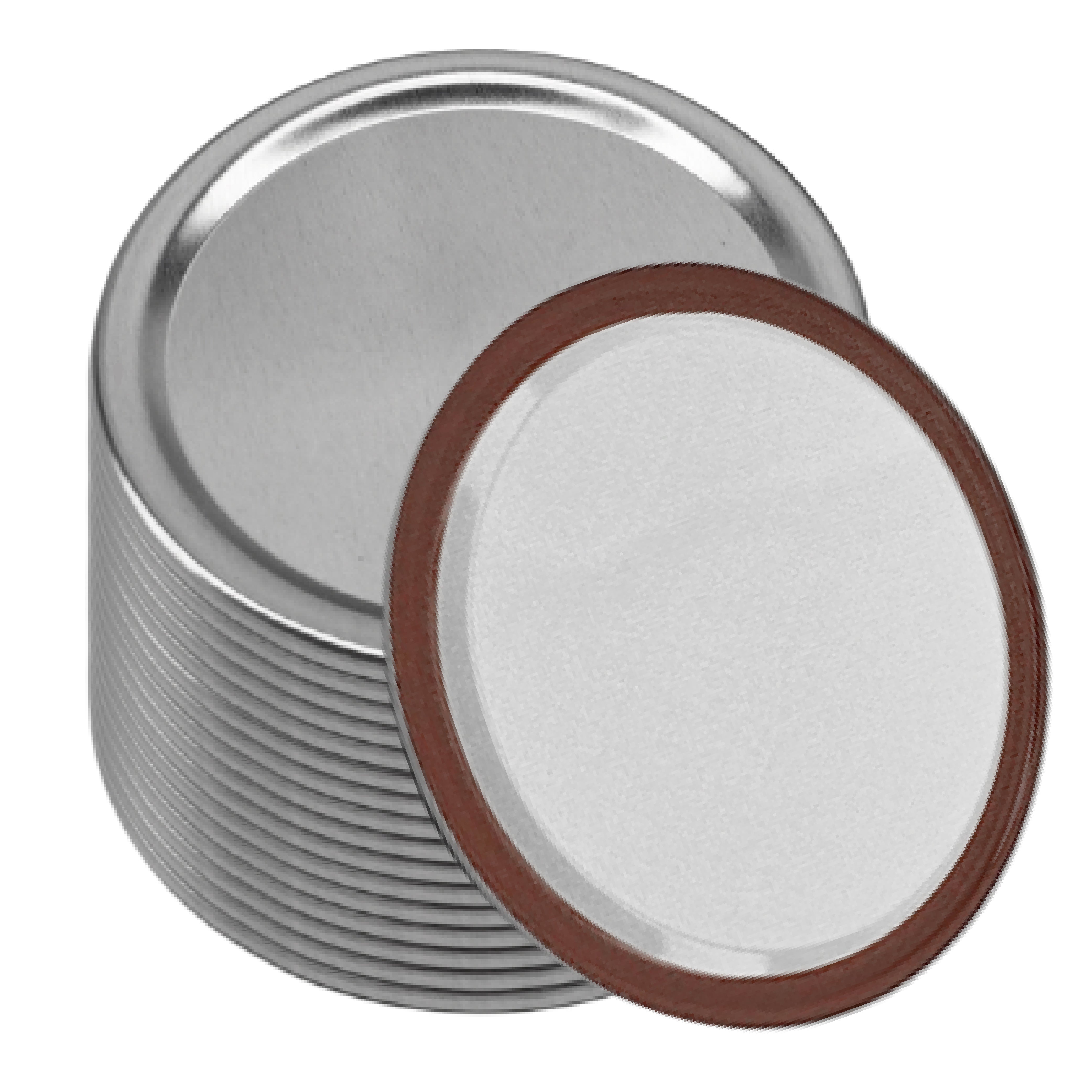 Stack of metal can lids with gasket on a white background