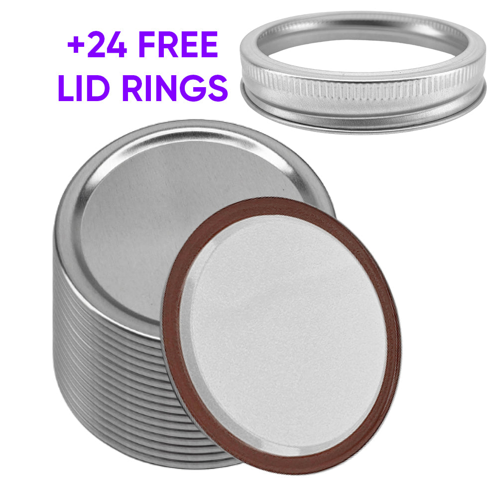 24 x Wide Mouth Lids for Haul Mason Jars + FREE LID RINGS!