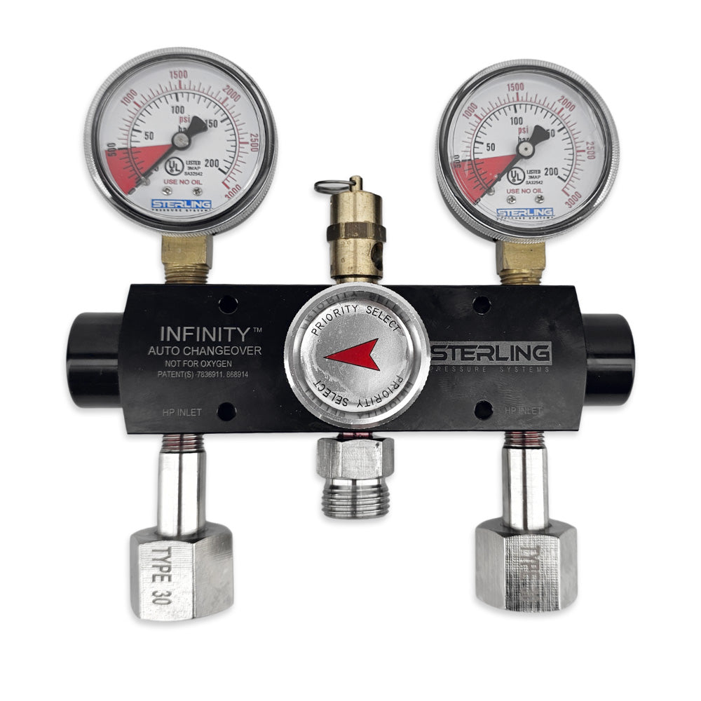 The Infinity™ Auto Changeover senses a depleted pressure in the priotised cylinder and automatically switches to the reserve cylinder.