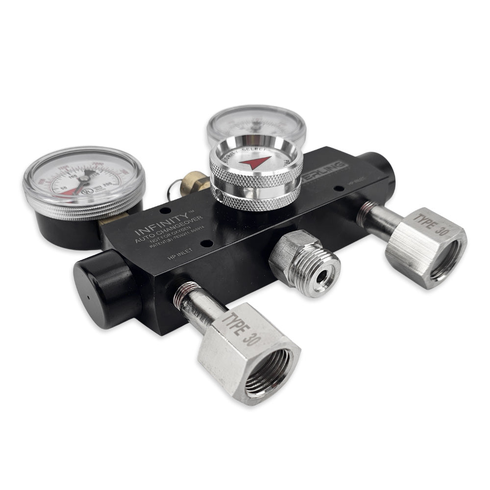 The Infinity™ Auto Changeover senses a depleted pressure in the priotised cylinder and automatically switches to the reserve cylinder.