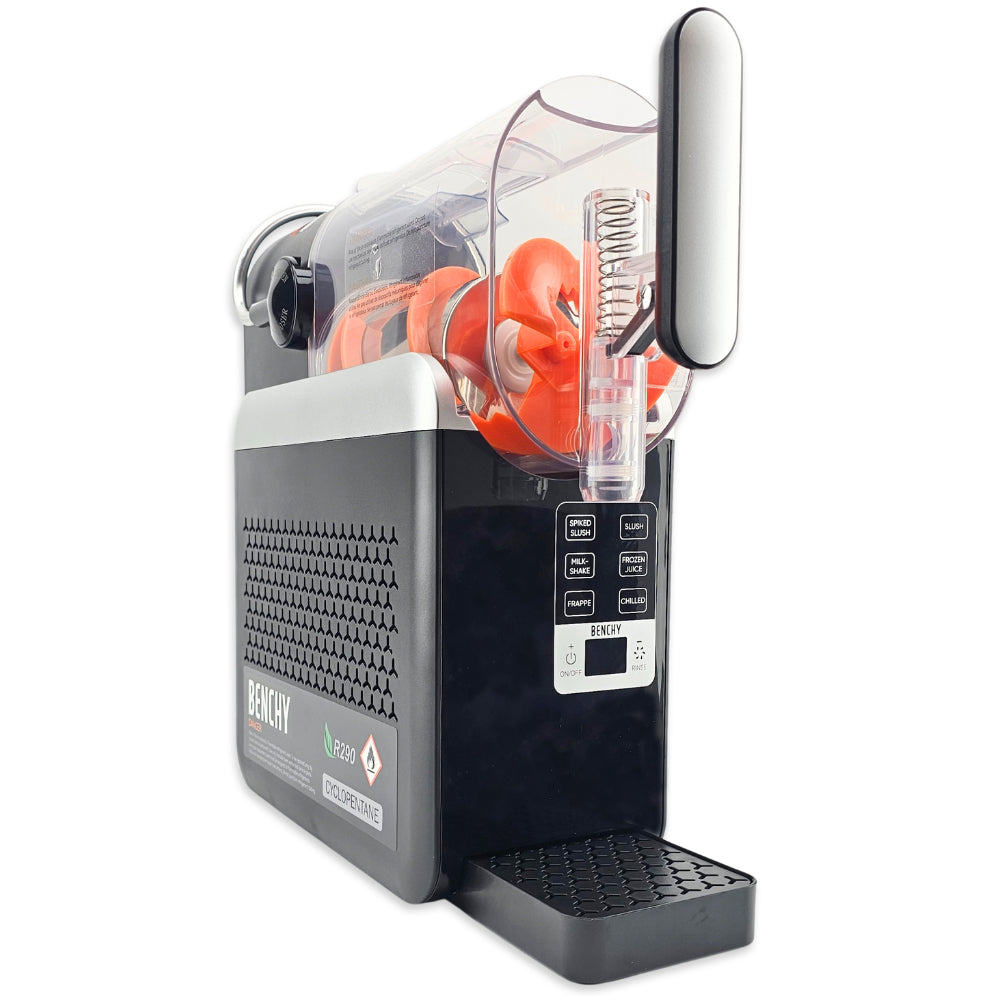 A compact and stylish benchtop frozen beverage appliance designed to effortlessly create delicious chilled slushies and frozen cocktails at home.