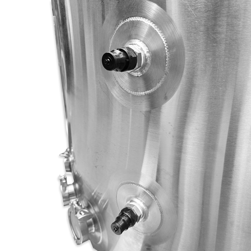 Close up of JoinTech Glycol Ports in 1/2" adapted from 3/4" on the vessel.