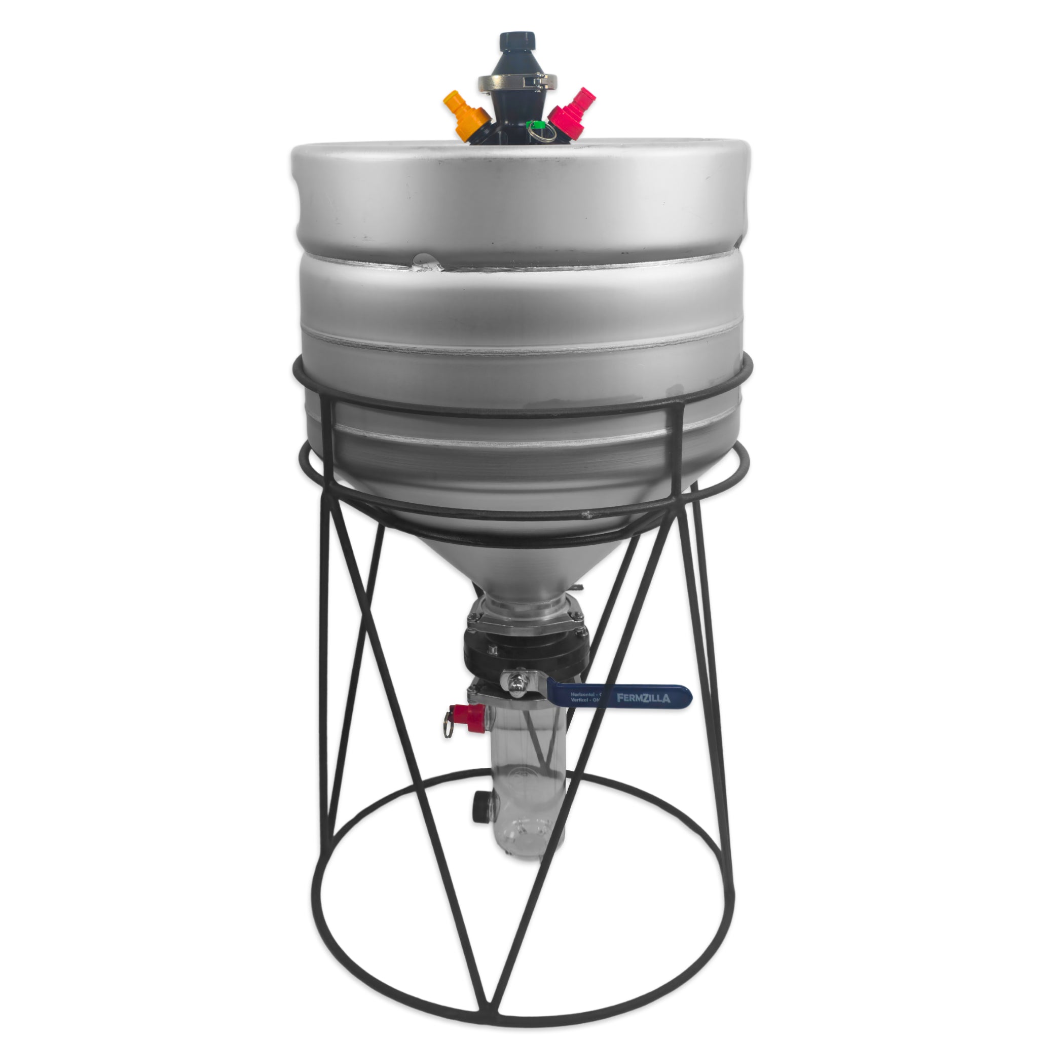 30L Conical Kegmenter Pressure Kit with 600mL collection container attached.