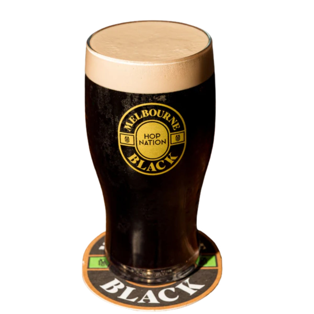 Nitro Stout in Melbourne Black Hop Nation Glassware