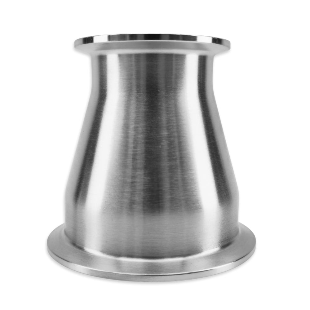 Stainless Steel 304 Concentric Reducer to adapt a 2 Inch Tri-Clover fitting to a 3 Inch Tri-Clover Fitting.