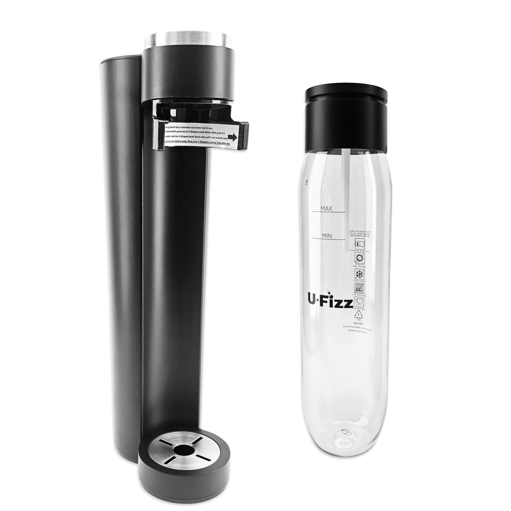 Empty U-Fizz Bottle with a U-Fizz Carbonator Machine.