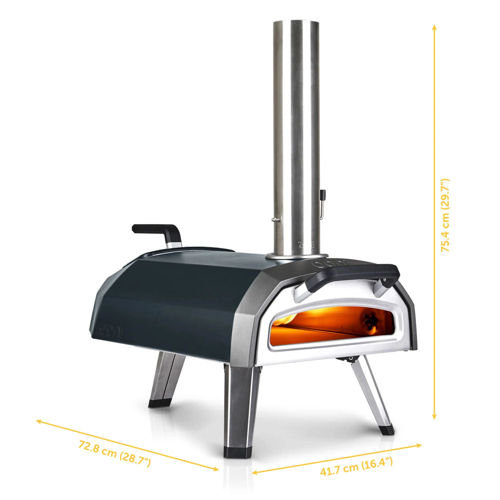Ooni Karu 12G Width 41.7 cm (16.4"), depth 72.8 cm (28.7"), height with chimney 75.4cm (29.7")