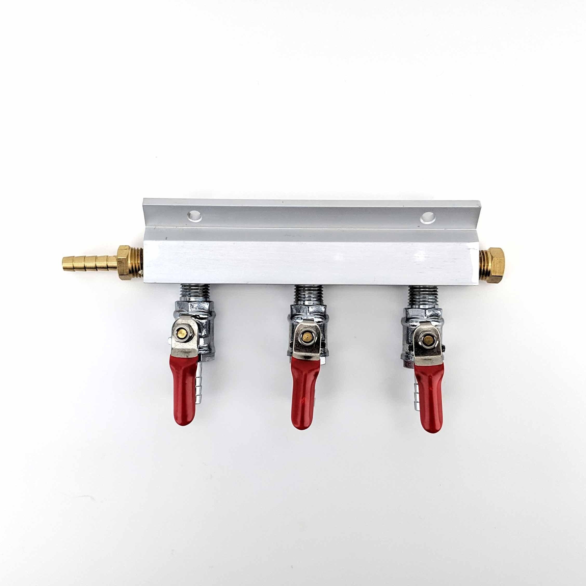 Gas Line Manifold Splitter 3 ways (1/4inch, 6mm Barb) - KegLand