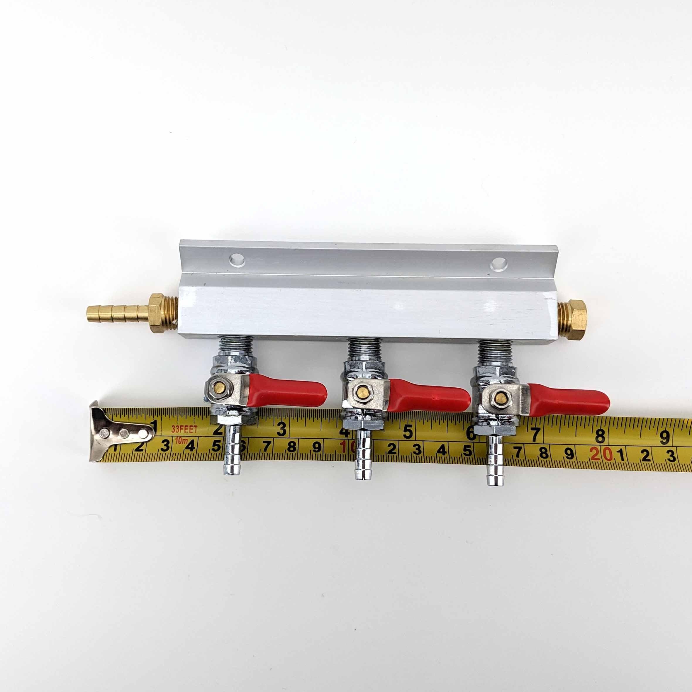 Gas Line Manifold Splitter 3 ways (1/4inch, 6mm Barb) - KegLand