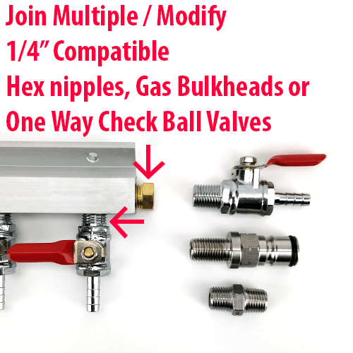 Gas Line Manifold Splitter 4 ways (1/4inch, 6mm Barb) - KegLand