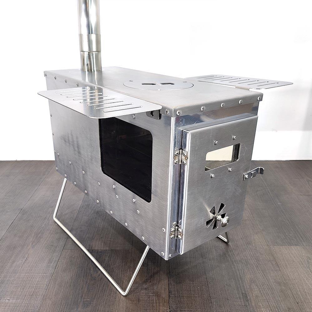 Portable Camping Wood Fire Stove Set (side rack, glove,fire hook and carry bag) - KegLand