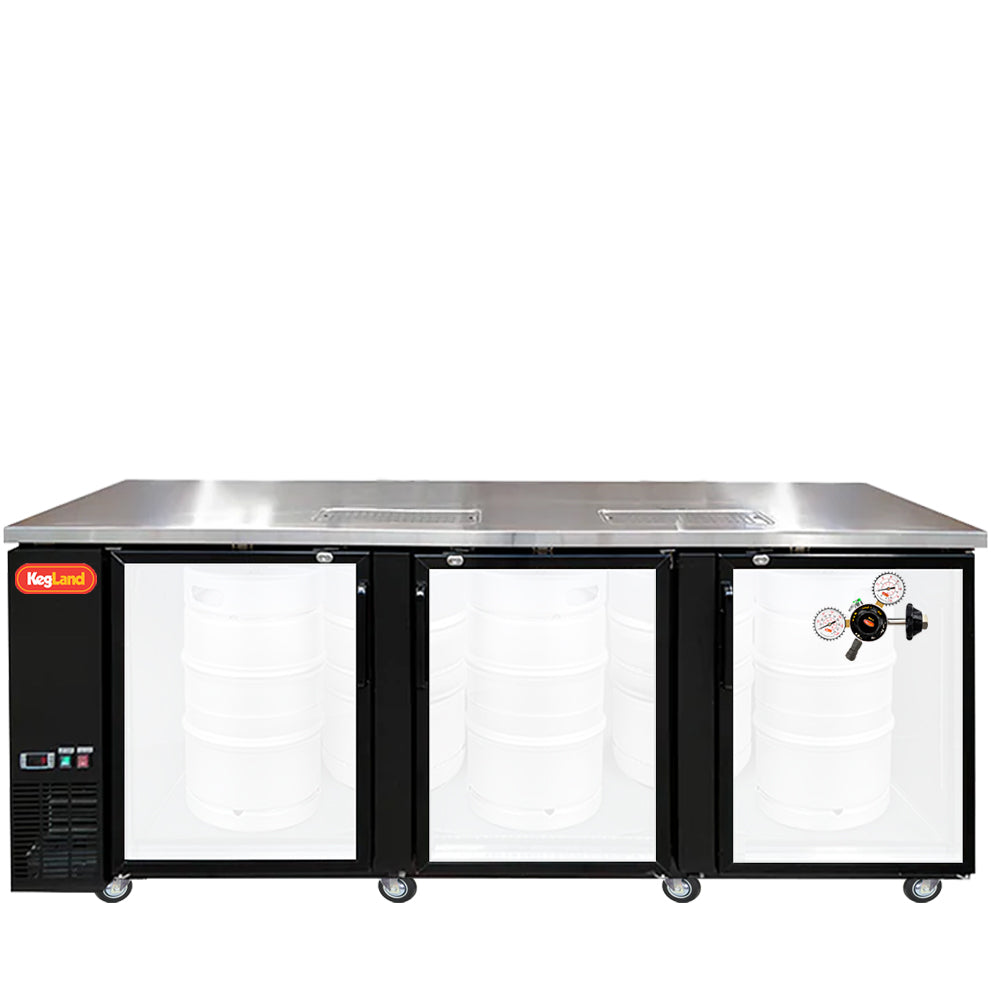 Build your Grand Deluxe 3 Two Glass Door Kegerator with KegLand. Dispense up to 20 homebrew kegs or 5 Commercial 50L Kegs. This is suitable for small bars and cafes.