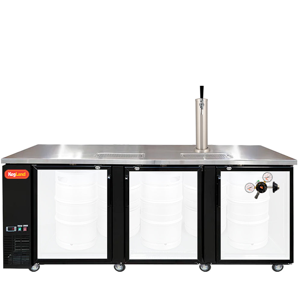 Build your Grand Deluxe 3 Two Glass Door Kegerator with KegLand. Dispense up to 20 homebrew kegs or 5 Commercial 50L Kegs. This is suitable for small bars and cafes.
