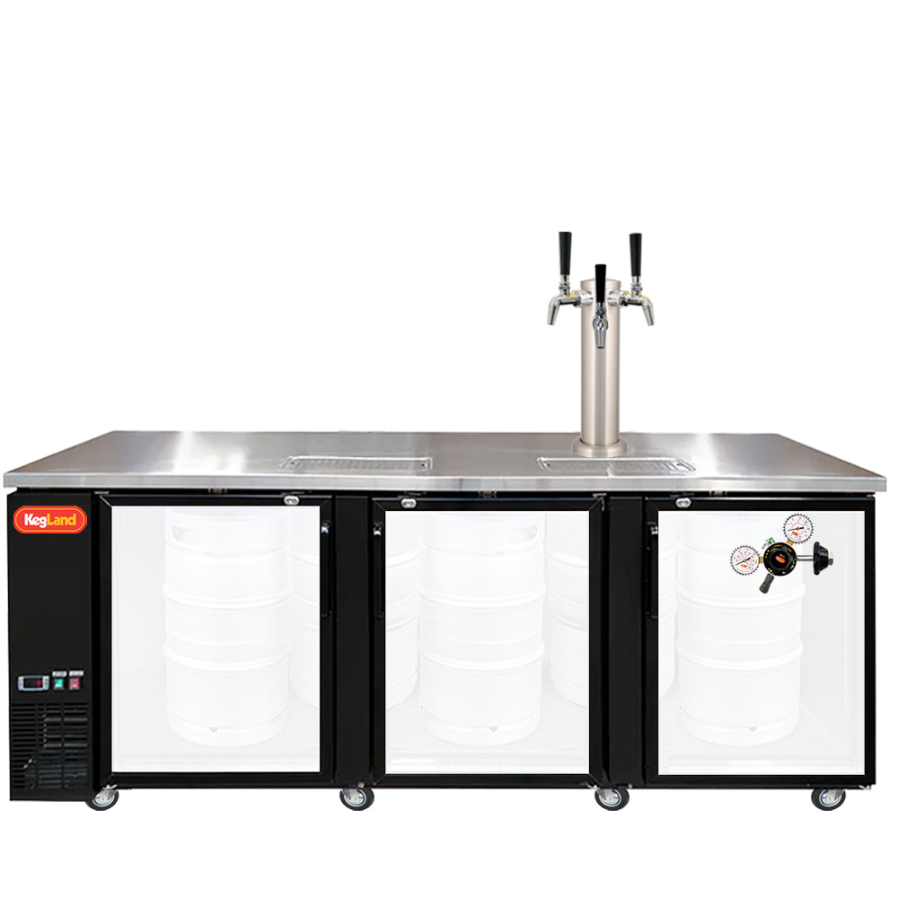 Build your Grand Deluxe 3 Two Glass Door Kegerator with KegLand. Dispense up to 20 homebrew kegs or 5 Commercial 50L Kegs. This is suitable for small bars and cafes.
