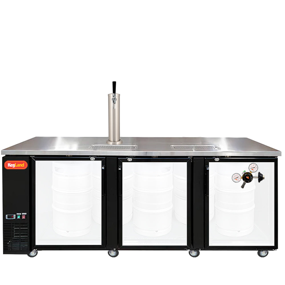 Build your Grand Deluxe 3 Two Glass Door Kegerator with KegLand. Dispense up to 20 homebrew kegs or 5 Commercial 50L Kegs. This is suitable for small bars and cafes.