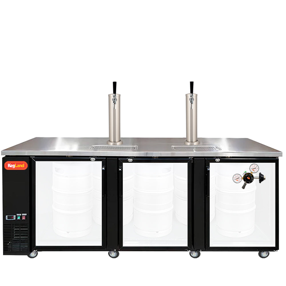 Build your Grand Deluxe 3 Two Glass Door Kegerator with KegLand. Dispense up to 20 homebrew kegs or 5 Commercial 50L Kegs. This is suitable for small bars and cafes.