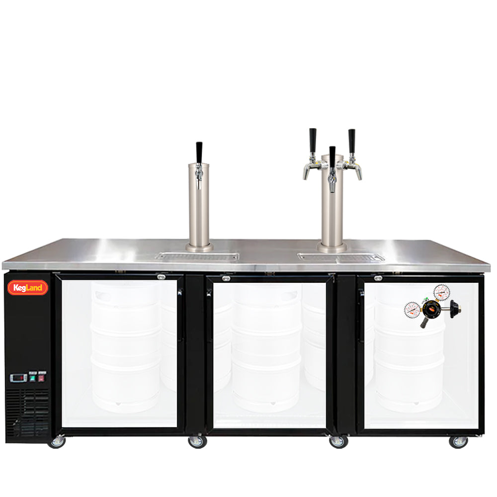 Build your Grand Deluxe 3 Two Glass Door Kegerator with KegLand. Dispense up to 20 homebrew kegs or 5 Commercial 50L Kegs. This is suitable for small bars and cafes.