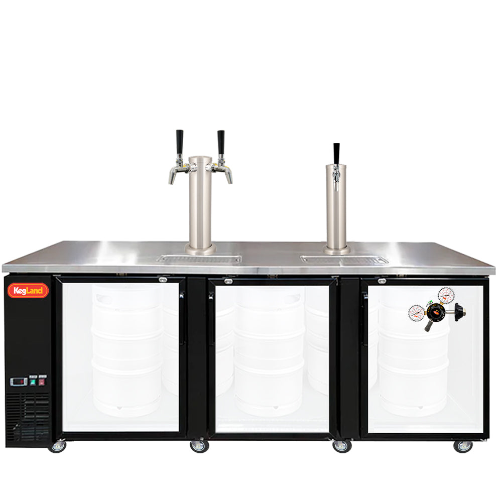 Build your Grand Deluxe 3 Two Glass Door Kegerator with KegLand. Dispense up to 20 homebrew kegs or 5 Commercial 50L Kegs. This is suitable for small bars and cafes.