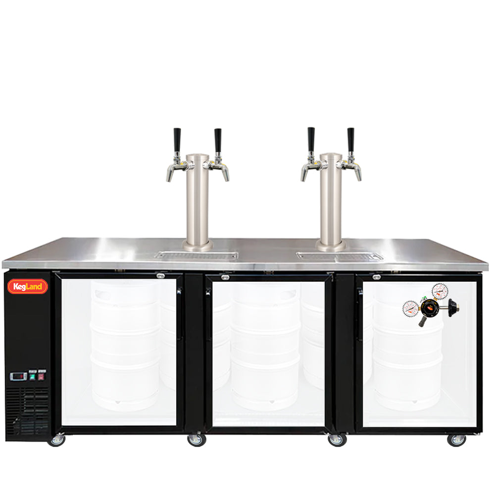 Build your Grand Deluxe 3 Two Glass Door Kegerator with KegLand. Dispense up to 20 homebrew kegs or 5 Commercial 50L Kegs. This is suitable for small bars and cafes.