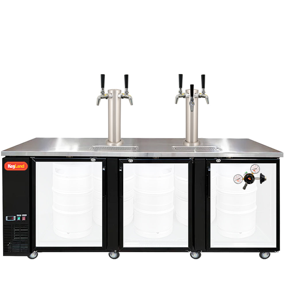 Build your Grand Deluxe 3 Two Glass Door Kegerator with KegLand. Dispense up to 20 homebrew kegs or 5 Commercial 50L Kegs. This is suitable for small bars and cafes.