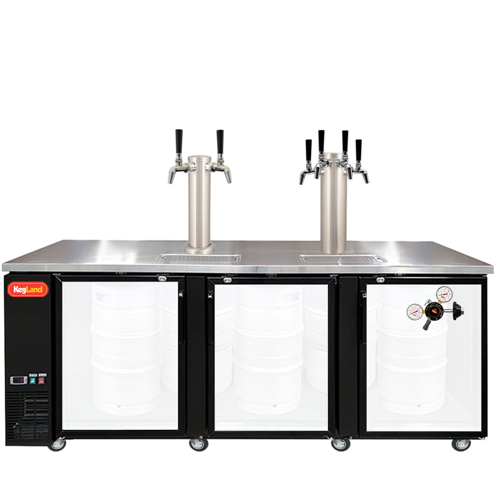 Build your Grand Deluxe 3 Two Glass Door Kegerator with KegLand. Dispense up to 20 homebrew kegs or 5 Commercial 50L Kegs. This is suitable for small bars and cafes.