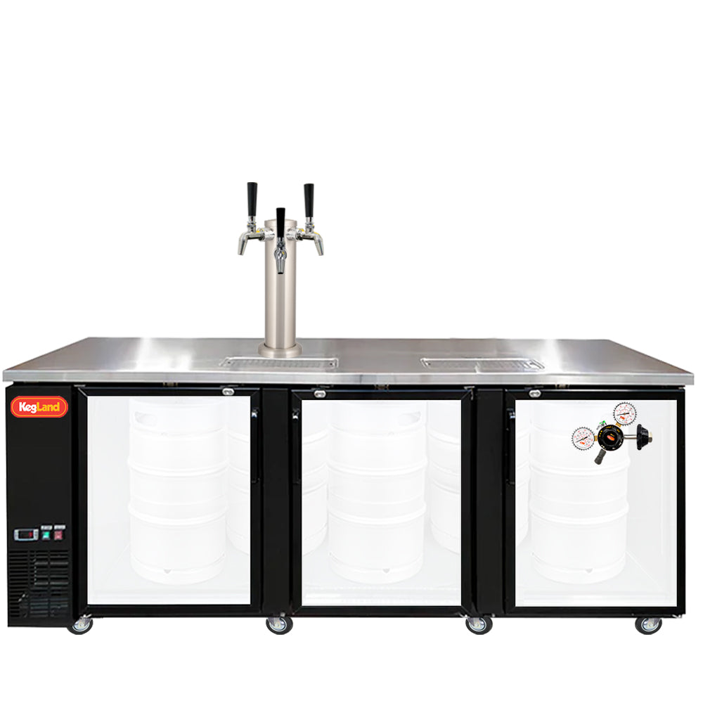 Build your Grand Deluxe 3 Two Glass Door Kegerator with KegLand. Dispense up to 20 homebrew kegs or 5 Commercial 50L Kegs. This is suitable for small bars and cafes.