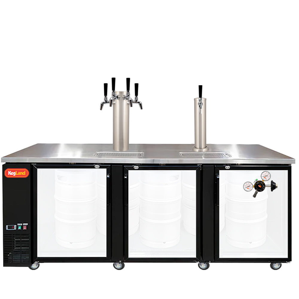 Build your Grand Deluxe 3 Two Glass Door Kegerator with KegLand. Dispense up to 20 homebrew kegs or 5 Commercial 50L Kegs. This is suitable for small bars and cafes.