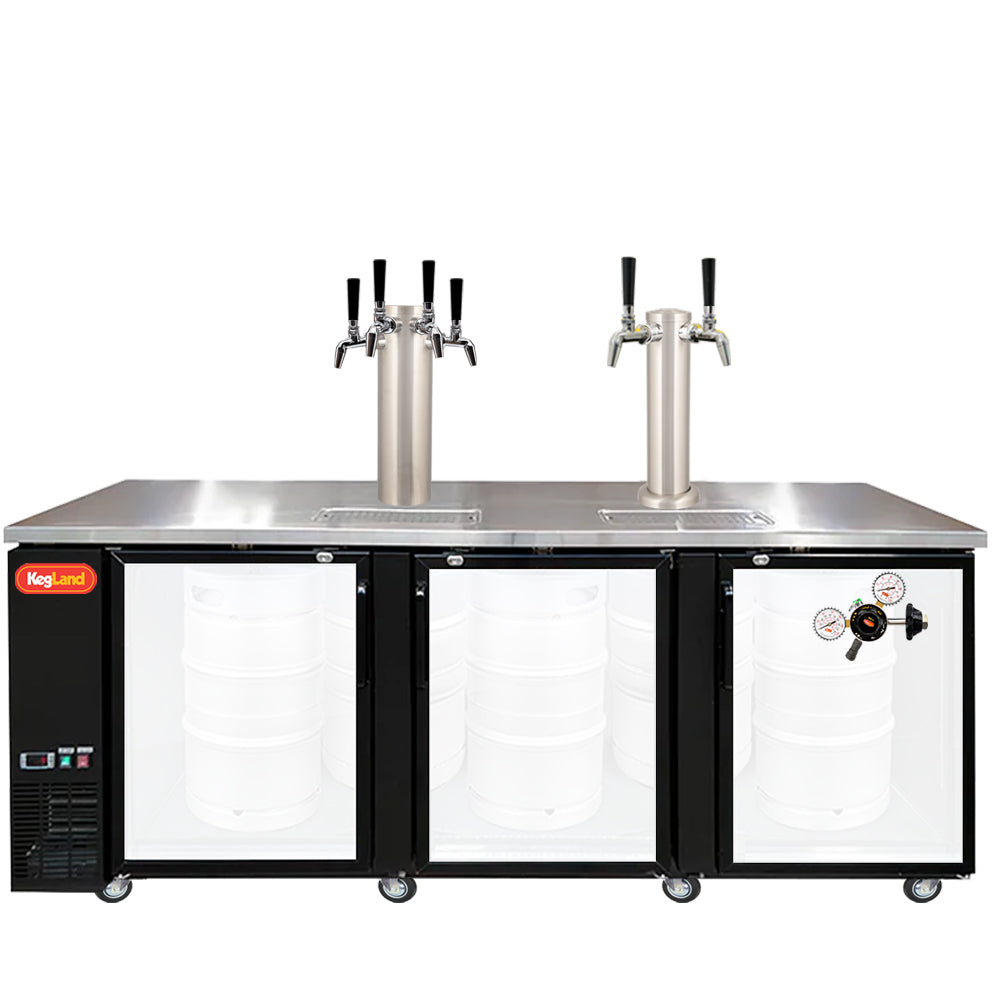 Build your Grand Deluxe 3 Two Glass Door Kegerator with KegLand. Dispense up to 20 homebrew kegs or 5 Commercial 50L Kegs. This is suitable for small bars and cafes.