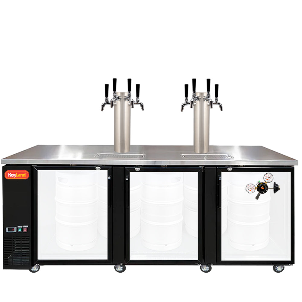 Build your Grand Deluxe 3 Two Glass Door Kegerator with KegLand. Dispense up to 20 homebrew kegs or 5 Commercial 50L Kegs. This is suitable for small bars and cafes.