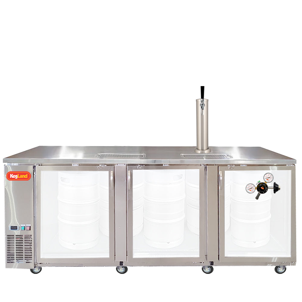 Build your Grand Deluxe 3 Two Glass Door Kegerator with KegLand. Dispense up to 20 homebrew kegs or 5 Commercial 50L Kegs. This is suitable for small bars and cafes.