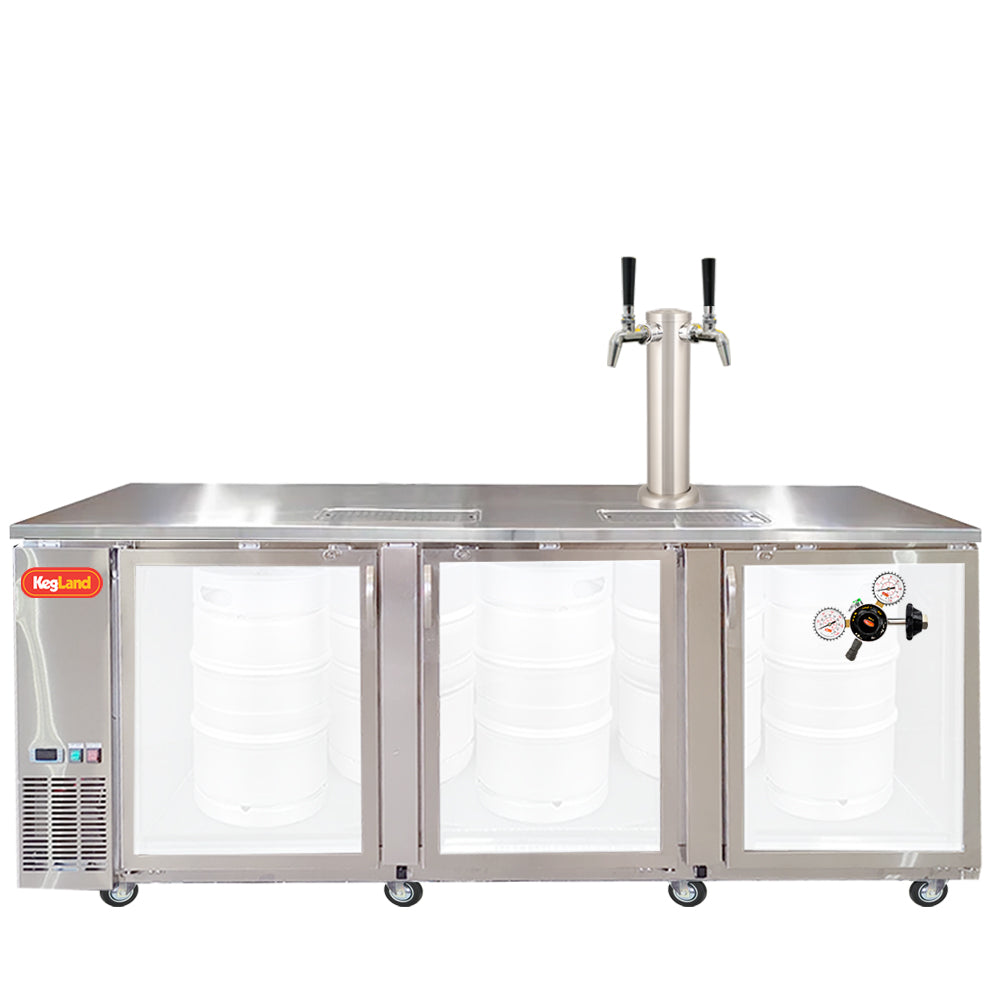 Build your Grand Deluxe 3 Two Glass Door Kegerator with KegLand. Dispense up to 20 homebrew kegs or 5 Commercial 50L Kegs. This is suitable for small bars and cafes.