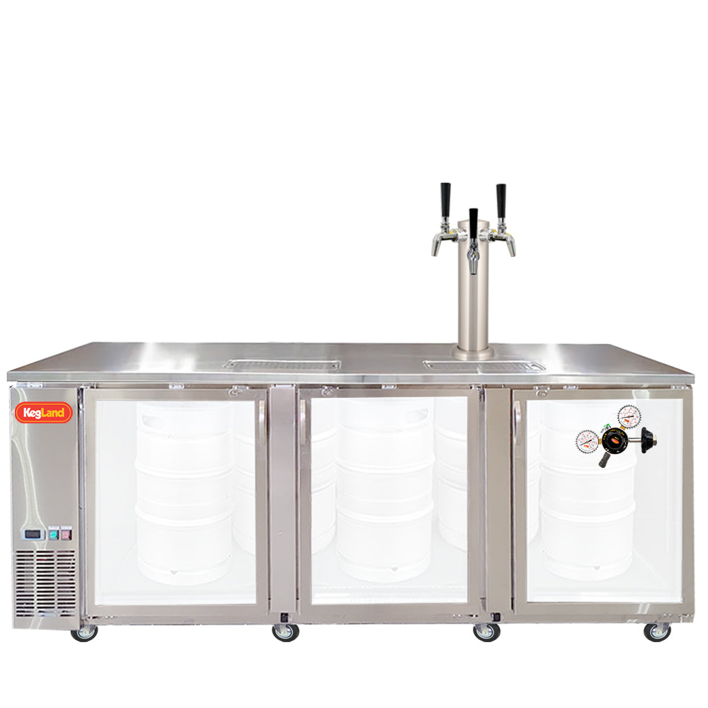 Build your Grand Deluxe 3 Two Glass Door Kegerator with KegLand. Dispense up to 20 homebrew kegs or 5 Commercial 50L Kegs. This is suitable for small bars and cafes.