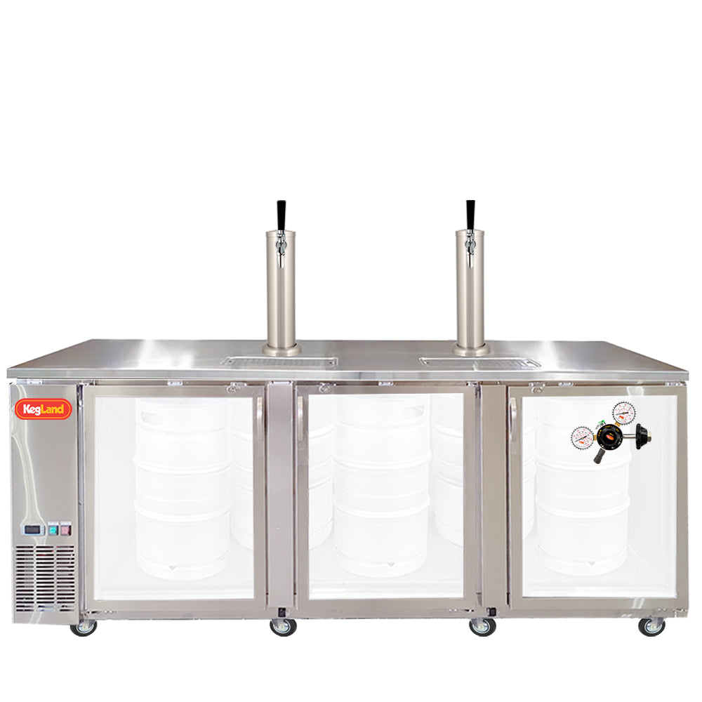 Build your Grand Deluxe 3 Two Glass Door Kegerator with KegLand. Dispense up to 20 homebrew kegs or 5 Commercial 50L Kegs. This is suitable for small bars and cafes.