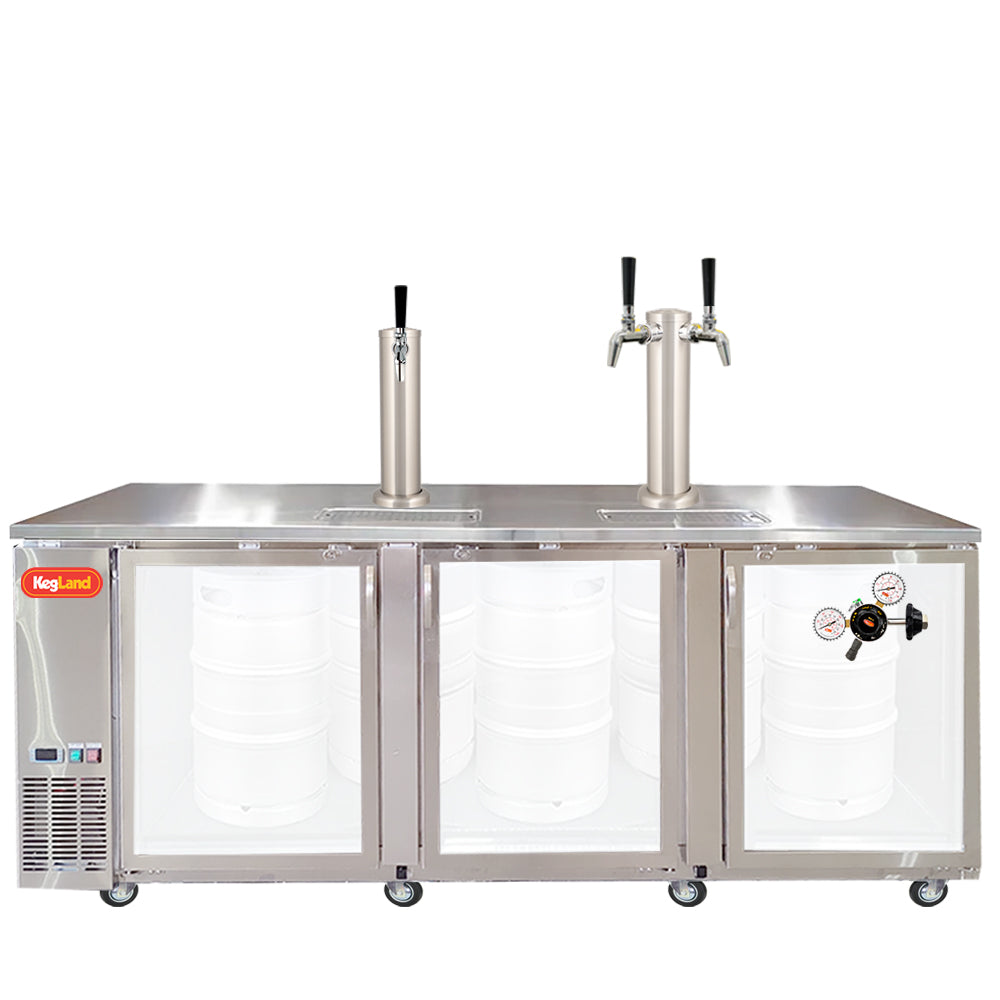 Build your Grand Deluxe 3 Two Glass Door Kegerator with KegLand. Dispense up to 20 homebrew kegs or 5 Commercial 50L Kegs. This is suitable for small bars and cafes.