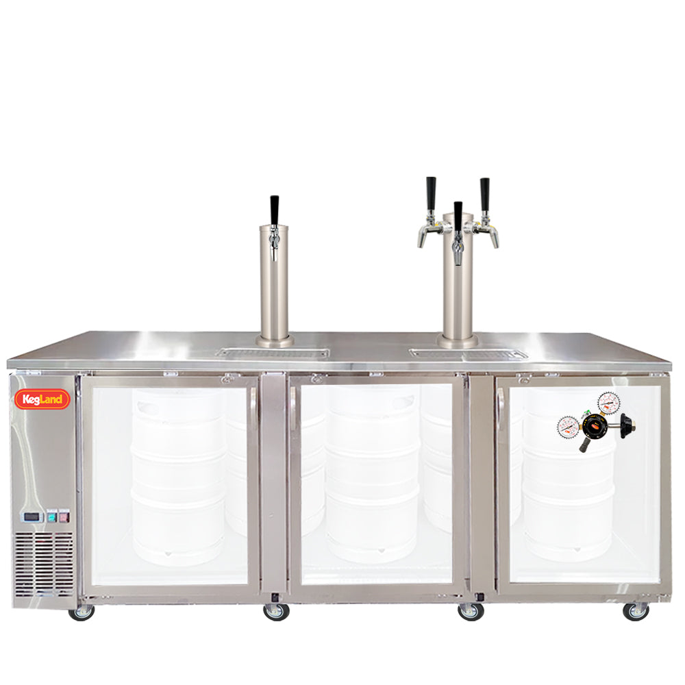 Build your Grand Deluxe 3 Two Glass Door Kegerator with KegLand. Dispense up to 20 homebrew kegs or 5 Commercial 50L Kegs. This is suitable for small bars and cafes.