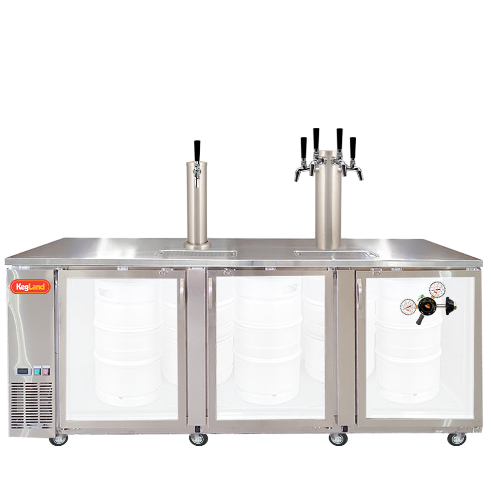 Build your Grand Deluxe 3 Two Glass Door Kegerator with KegLand. Dispense up to 20 homebrew kegs or 5 Commercial 50L Kegs. This is suitable for small bars and cafes.