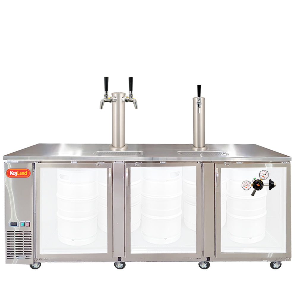 Build your Grand Deluxe 3 Two Glass Door Kegerator with KegLand. Dispense up to 20 homebrew kegs or 5 Commercial 50L Kegs. This is suitable for small bars and cafes.