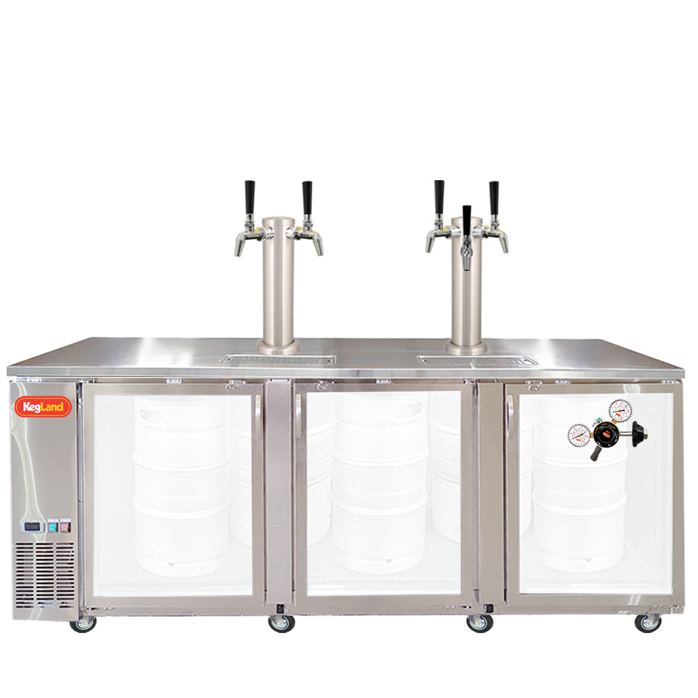 Build your Grand Deluxe 3 Two Glass Door Kegerator with KegLand. Dispense up to 20 homebrew kegs or 5 Commercial 50L Kegs. This is suitable for small bars and cafes.