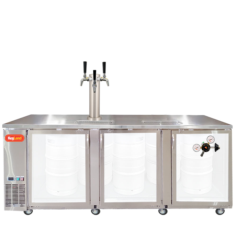 Build your Grand Deluxe 3 Two Glass Door Kegerator with KegLand. Dispense up to 20 homebrew kegs or 5 Commercial 50L Kegs. This is suitable for small bars and cafes.
