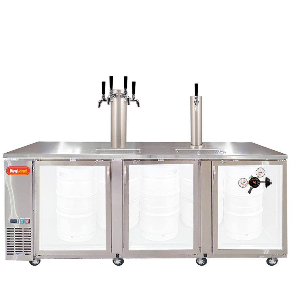 Build your Grand Deluxe 3 Two Glass Door Kegerator with KegLand. Dispense up to 20 homebrew kegs or 5 Commercial 50L Kegs. This is suitable for small bars and cafes.