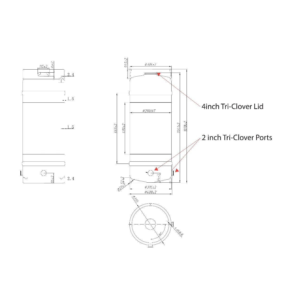 118L Kegmenter with 4inch Flat Lid , Airlock and 2inch end cap - KegLand