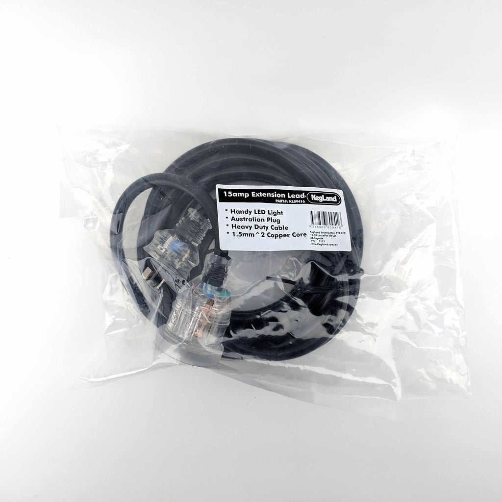 15 amp Extension Lead 5m (with LED Light) (Australian Plug) - KegLand
