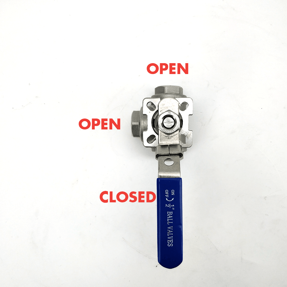 3 Way Ball Valve to 1/2' Threads (SS 304) - T Port Configuration - KegLand