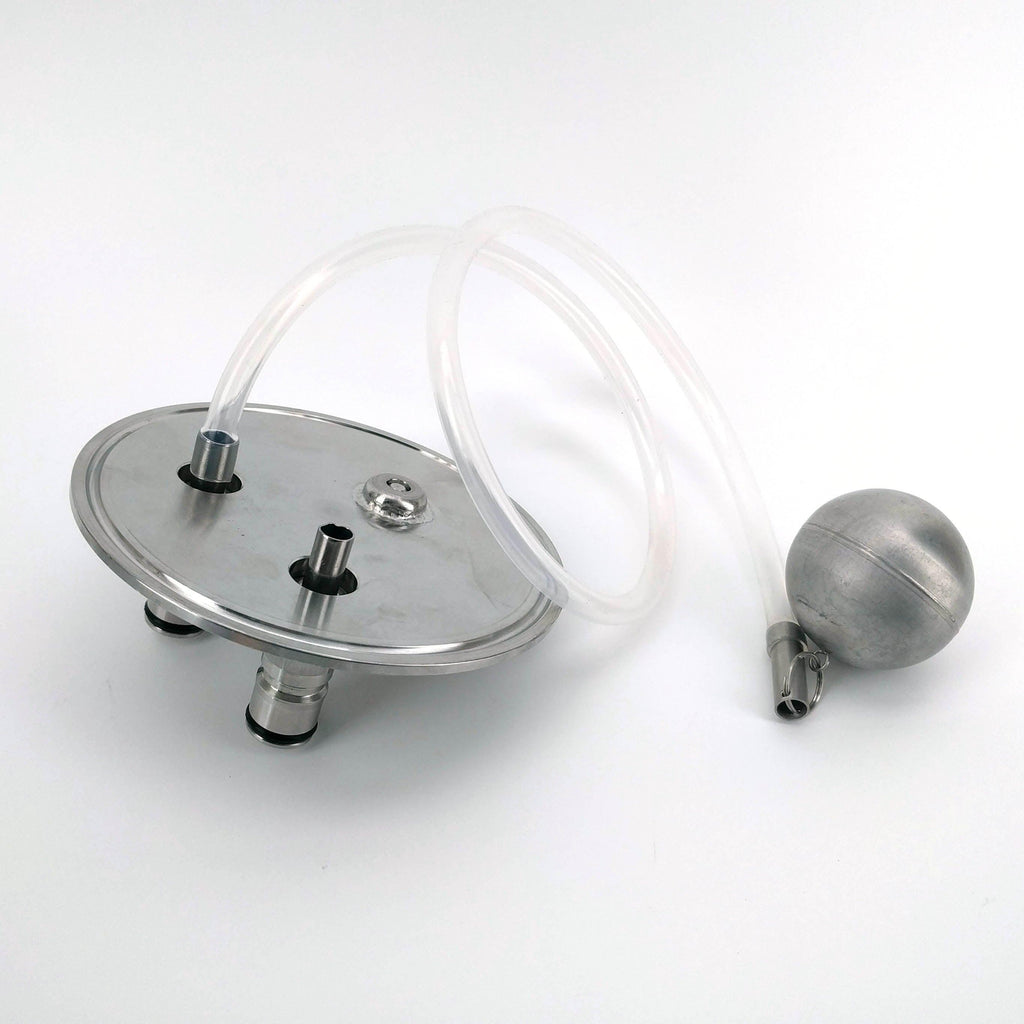 4 inch Tri-clover Kegmenter Lid with Ball Lock Posts, Floating Dip tube and PRV (Red 2.5Bar) - KegLand