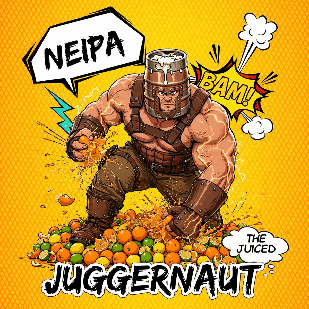 A a brew inspired by the Marvel Comic Books and put properly on the big screen in the Deadpool franchise The Juggernaut (or Keggernaut if Disney/Marvel is listening in...they're not) is top dog and punches hard. Much like punching a NEIPA is like a tropical punch..close enough of a reference right?..OH..and juiced..come on, google The Juggernaut and tell me that's "all natural" child please
