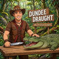Kee as Crocodile Dundee with a Bowie knife representing the Dundee Draught Australian Lager