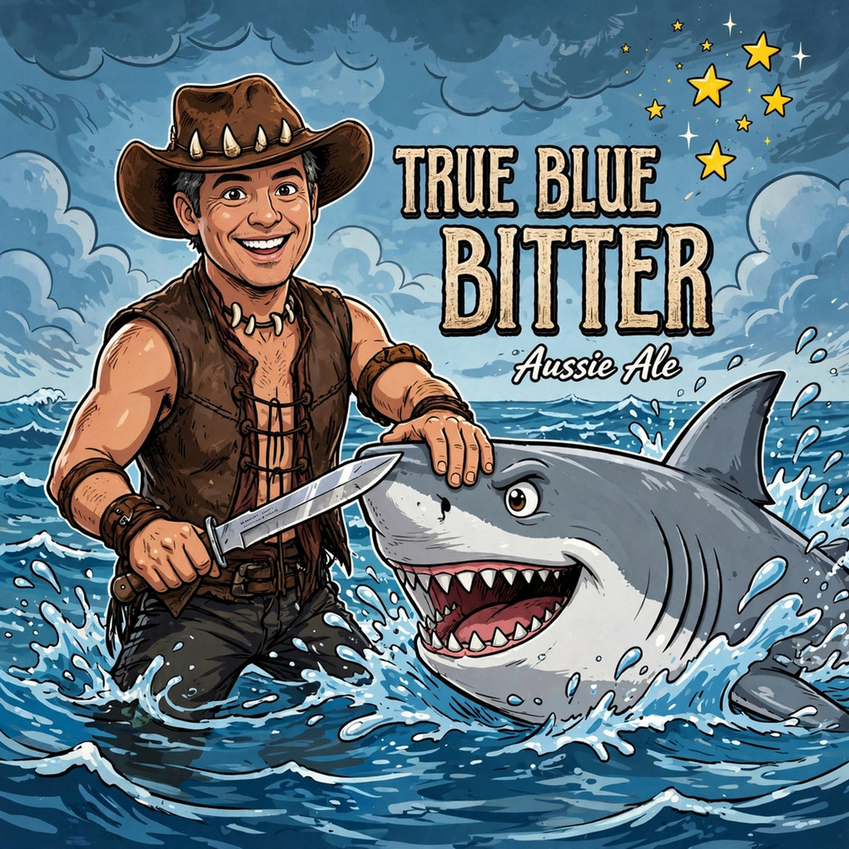 Dundee Kee in the ocean representing the True Blue Bitter Aussie Ale Fresh3 Kit.