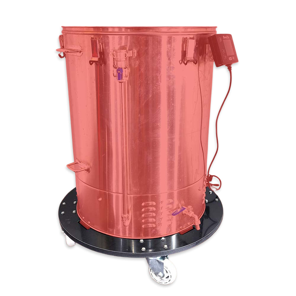 Suitable for 65L and 100L BrewZillas and DigiBoils. The feet of those brewing systems slot into the grooved on the dolly plate to make moving your brewery around a breeze