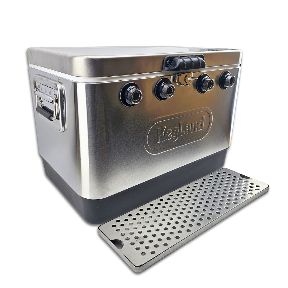 Serve up to 4 kegs with this off grid jockey box cooler. Simply choose your taps and coupling system. Hook up your gas system and pour away.