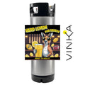 A stainless steel kegerator with a custom printed graphic label featuring a kangaroo holding a beer and the text 'HARD LEMON PUB SQUASH' and 'READY TO KEG KIT'. A vertical 'VINKA' logo is displayed on the right side of the image against a plain white background.